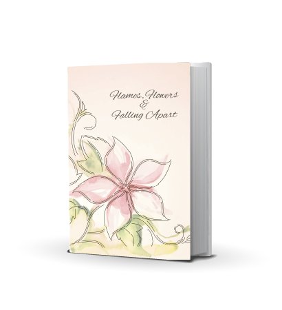 Abstract ebook cover: Silhouette of a woman rising from fragmented flowers and embers.